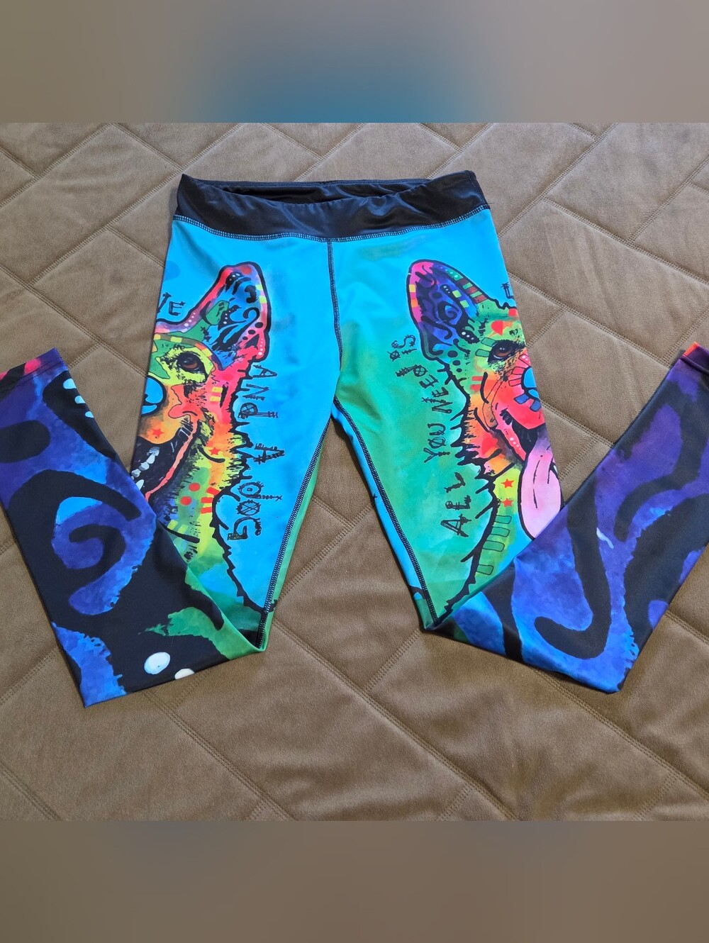 Xlusion Chic Neon Rainbow Dog Print Active Leggings In Sz XL